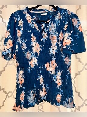 Maurices Navy Floral Blooms Short-Sleeve Blouse